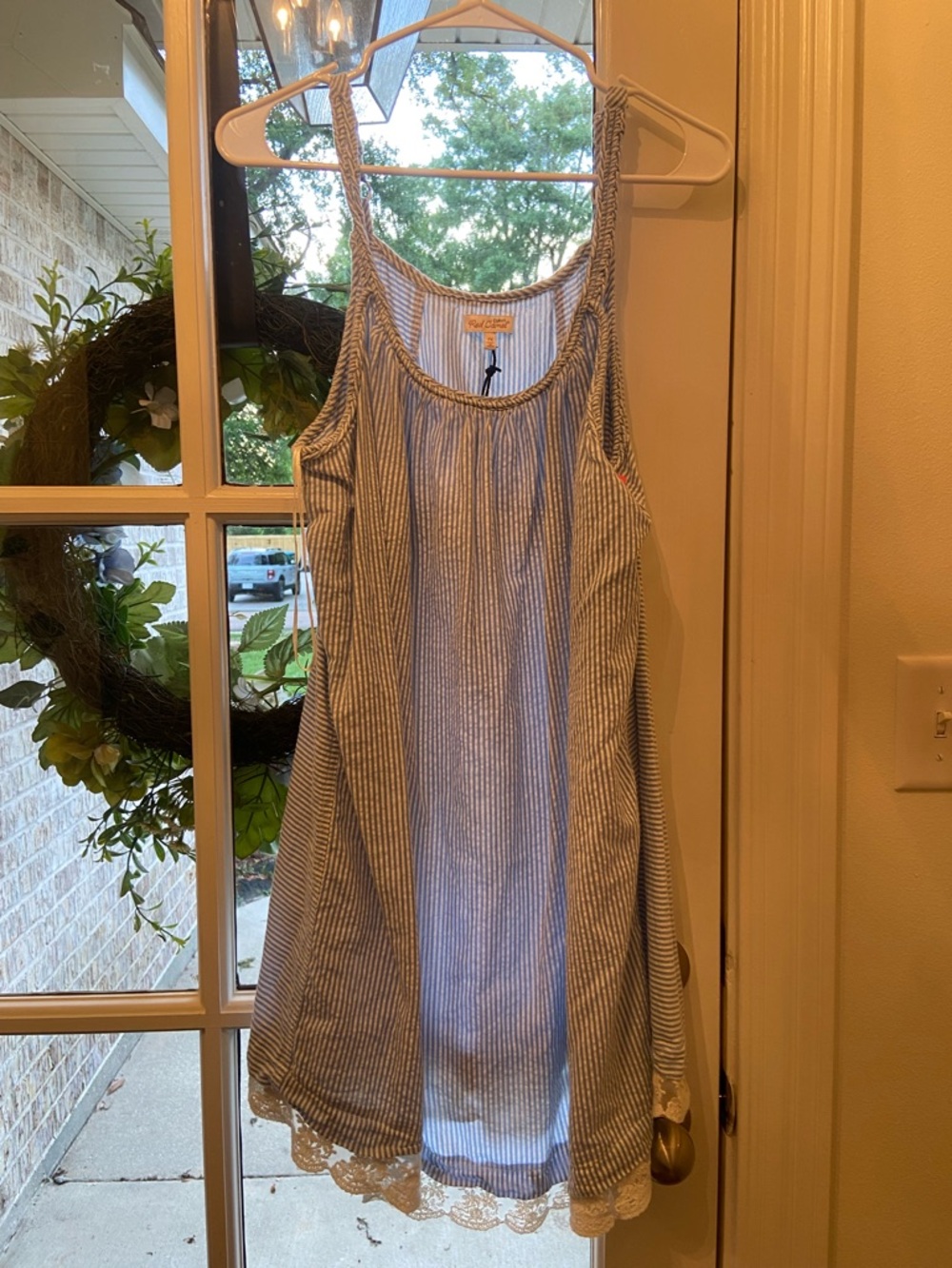 Red Camel Blue and White Striped Sundress with Lace Trim